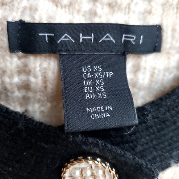 Tahari Knit Cream and Black Tipped Cardigan Sweater Jacket XS - Picture 3 of 5